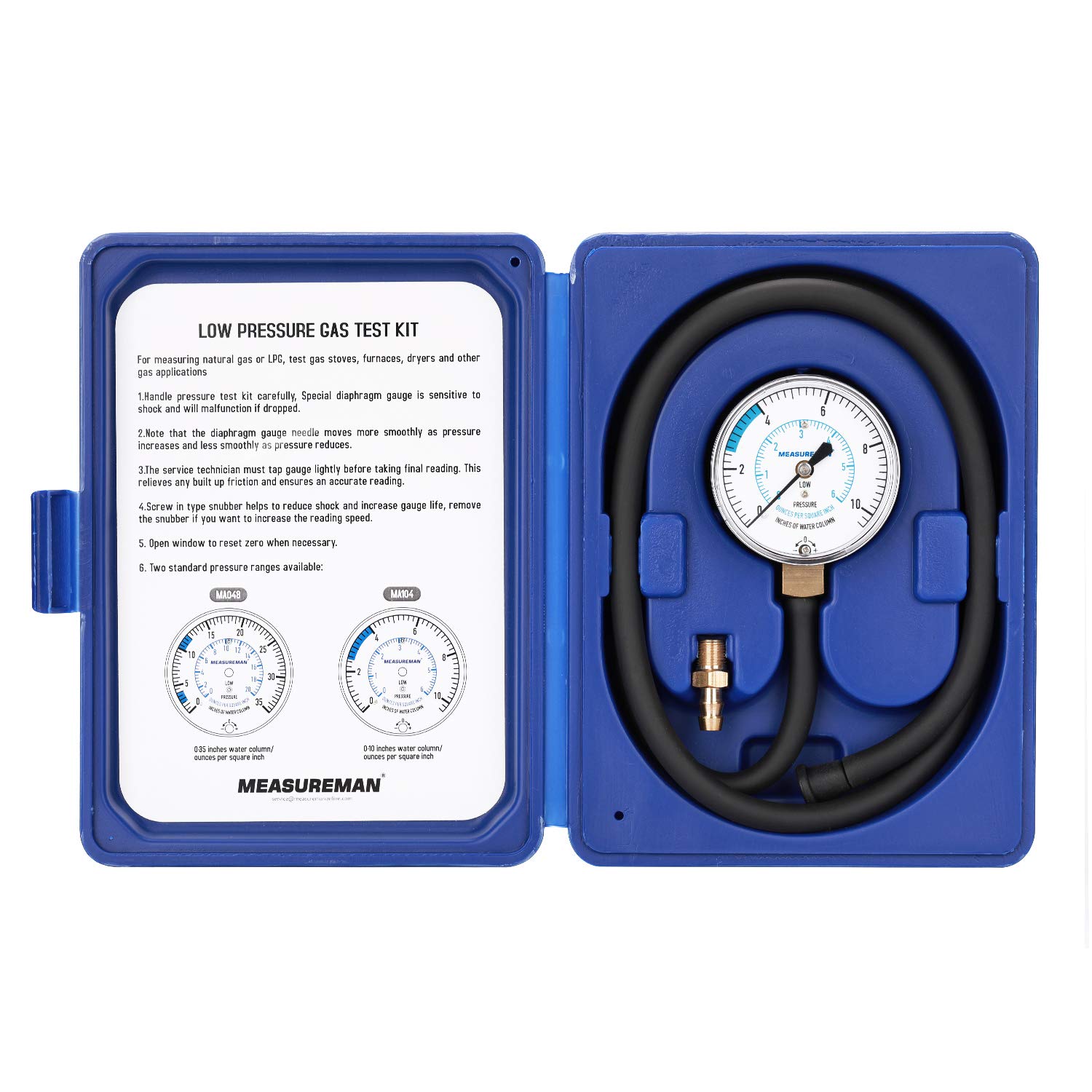 Natural Gas Pressure Test Kit with 40ft Hose and Dial Gauge