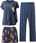 Rnxrbb 3 Piece Postpartum Nursing Pajamas Set - Soft Maternity