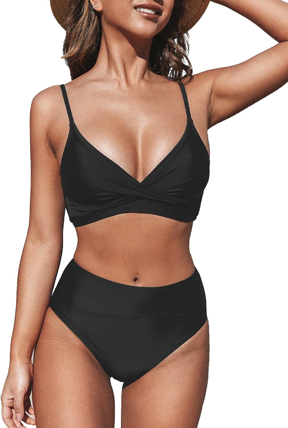 CUPSHE Women's High Waisted V Neck Twist Front Bikini Set