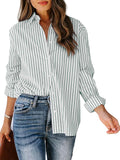 Womens Button Down Cotton Striped Dress Shirt - Classic Office Top Hem
