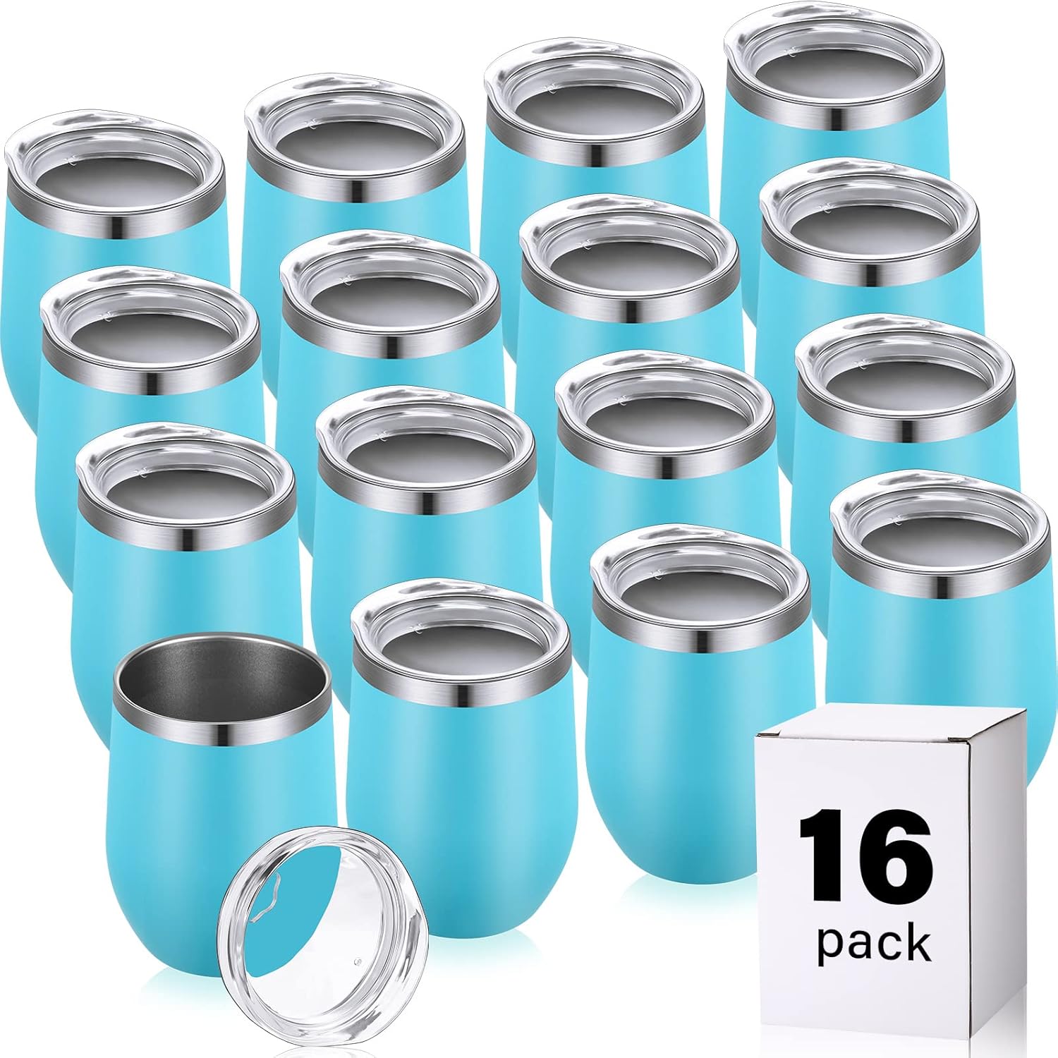 16 Pack Stainless Steel Wine Tumblers for Outdoor Travel