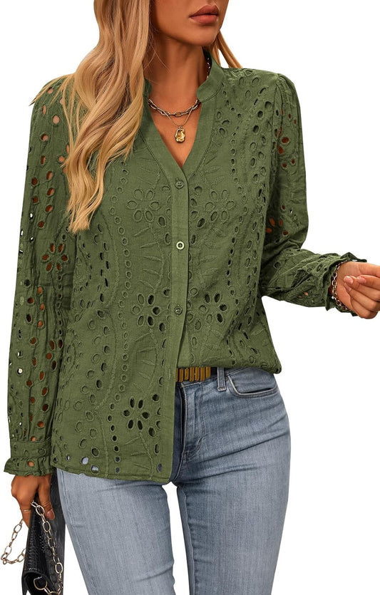 NALANISA Women's Fall Fashion Long Sleeve Button Down Blouses