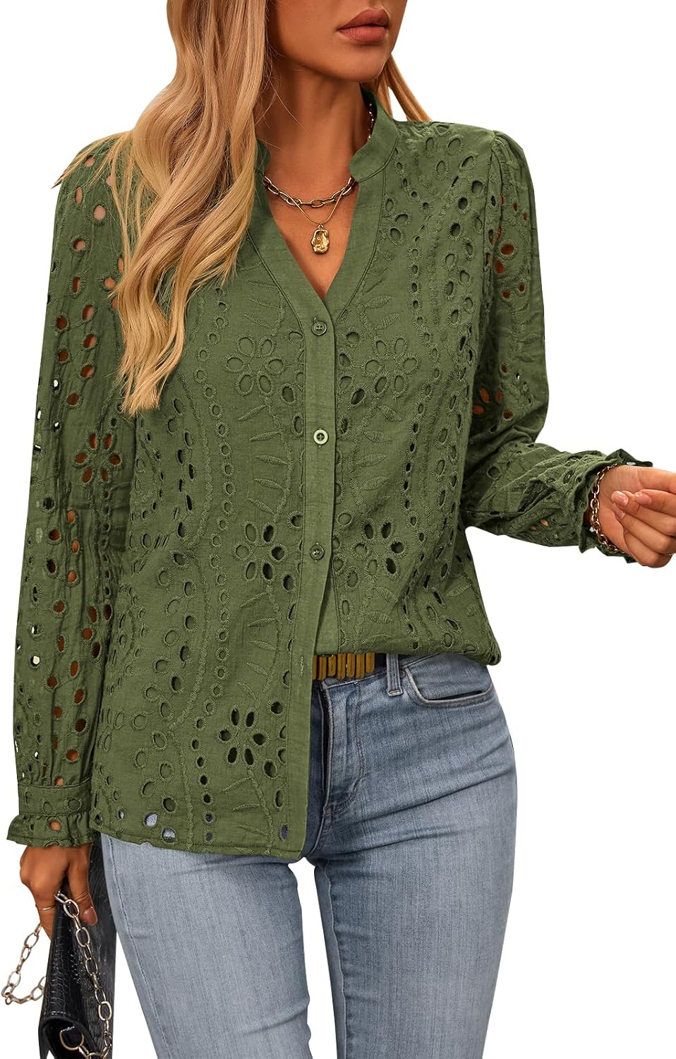 NALANISA Women's Fall Fashion Long Sleeve Button Down Blouses
