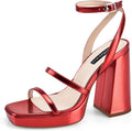 Platform Strappy Heel Sandals for Women - Square Open Toe Chunky Heels
