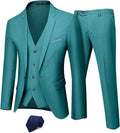 YND Men's Slim Fit 3 Piece Suit Set - One Button Blazer, Vest