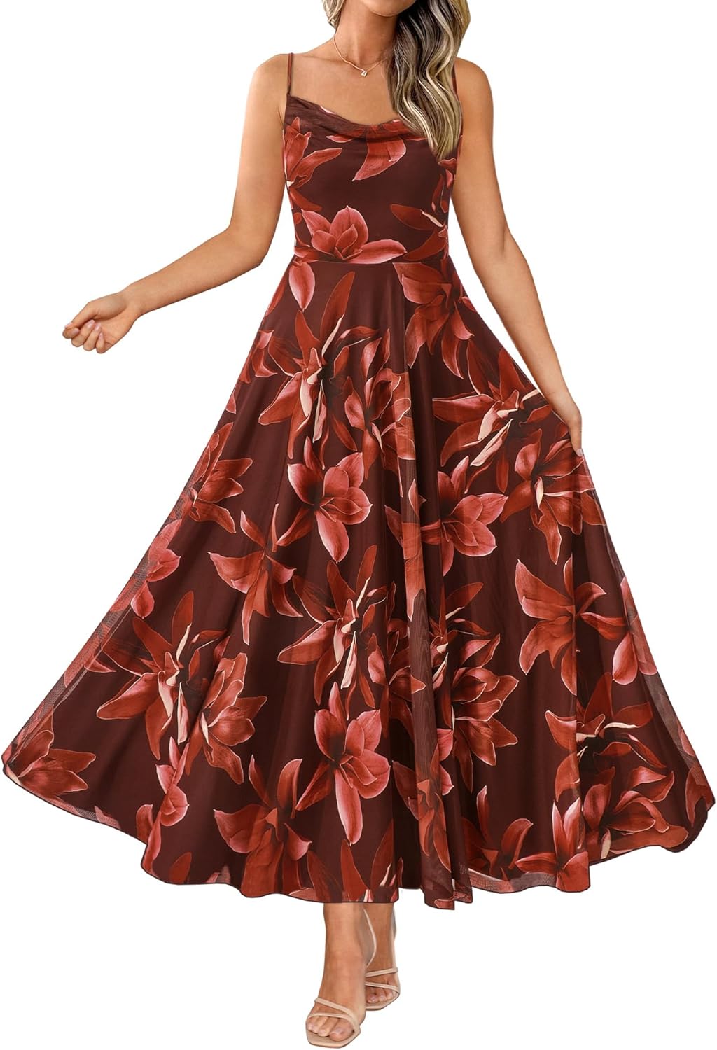 Floral Maxi Dress for Women - Elegant Spaghetti Strap Style