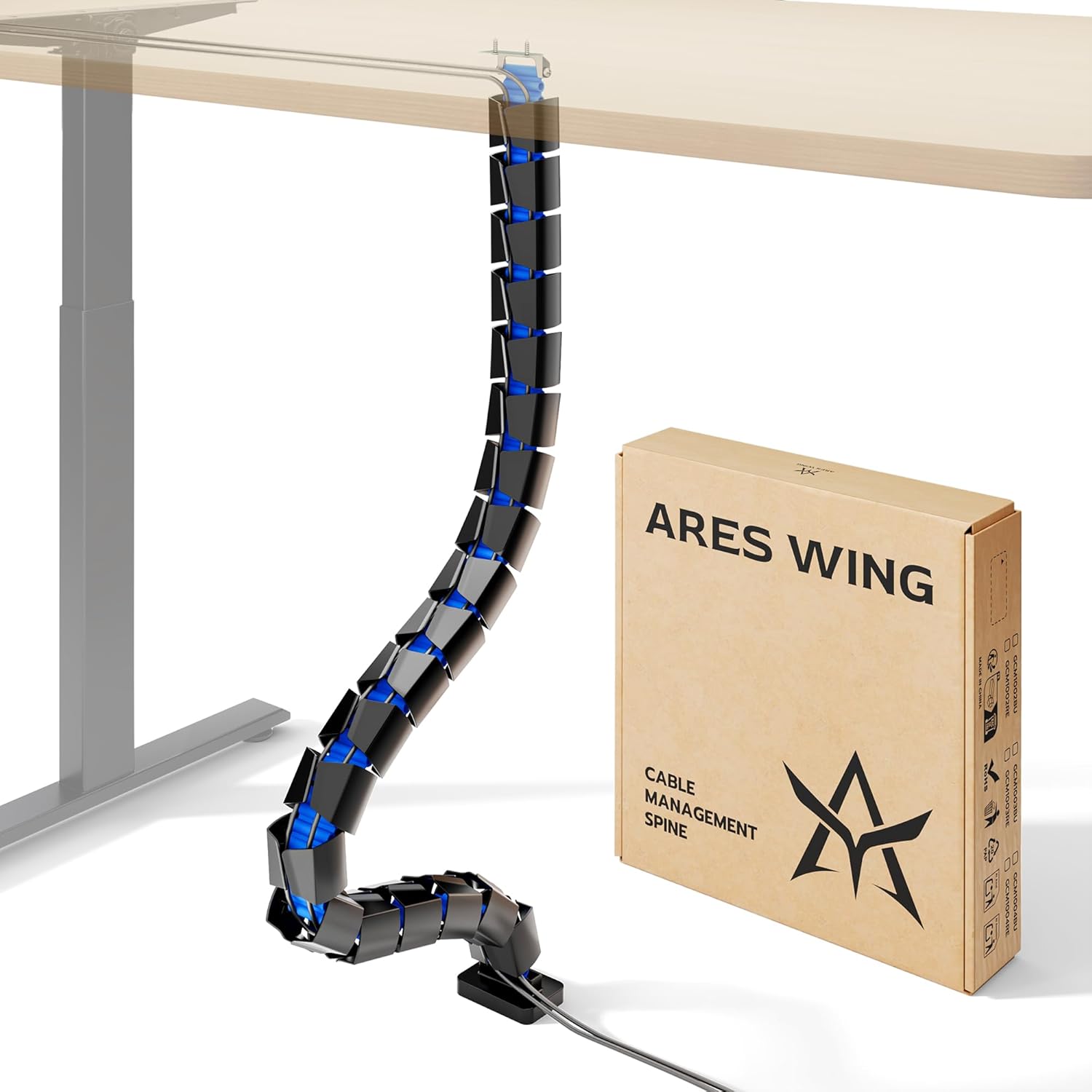 ARES WING Under Desk Cable Management Spine for Clean Setup