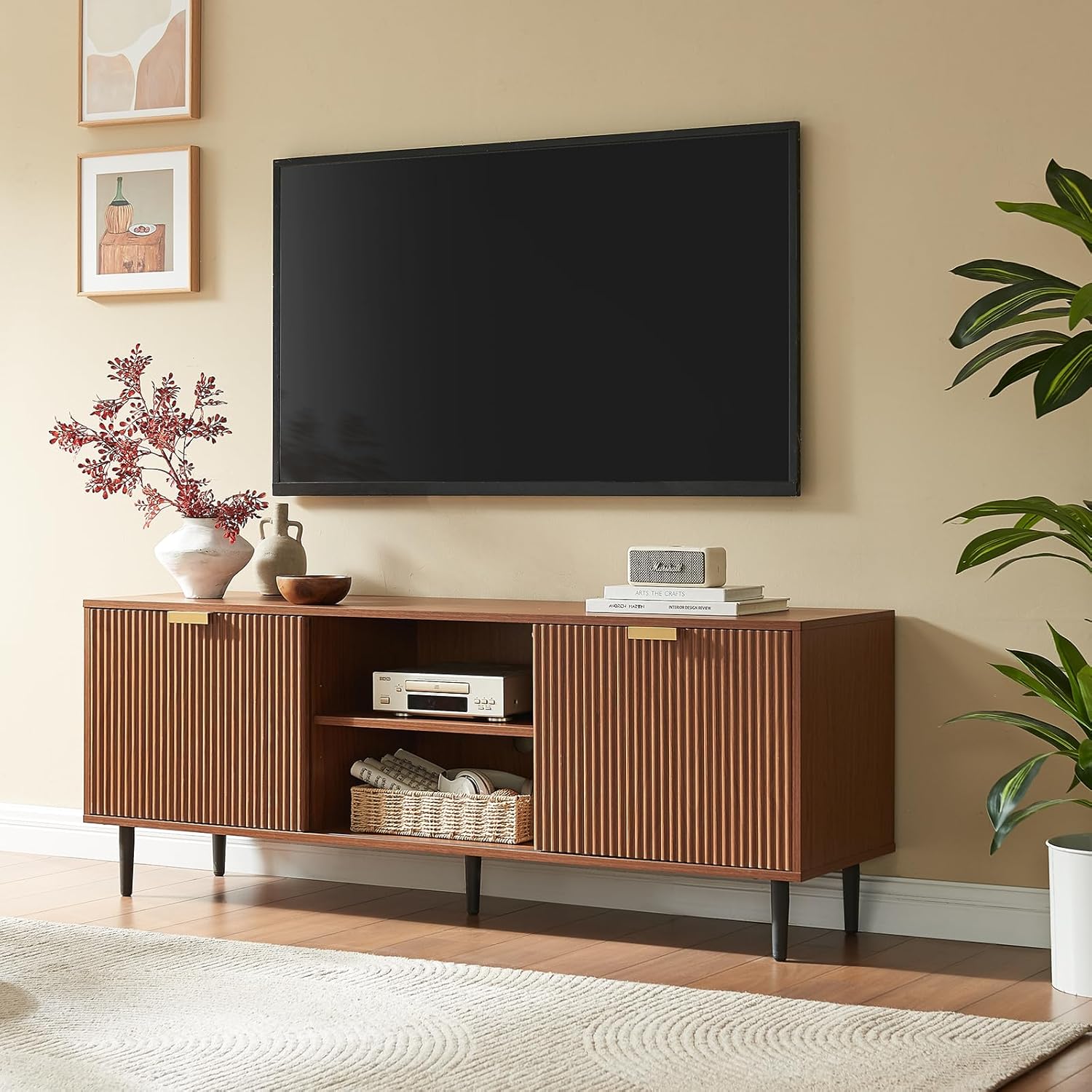 Fluted TV Stand with Storage | Stylish Entertainment Console