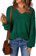 SHEWIN Women's V Neck Crochet Sweater Tops for Casual Style