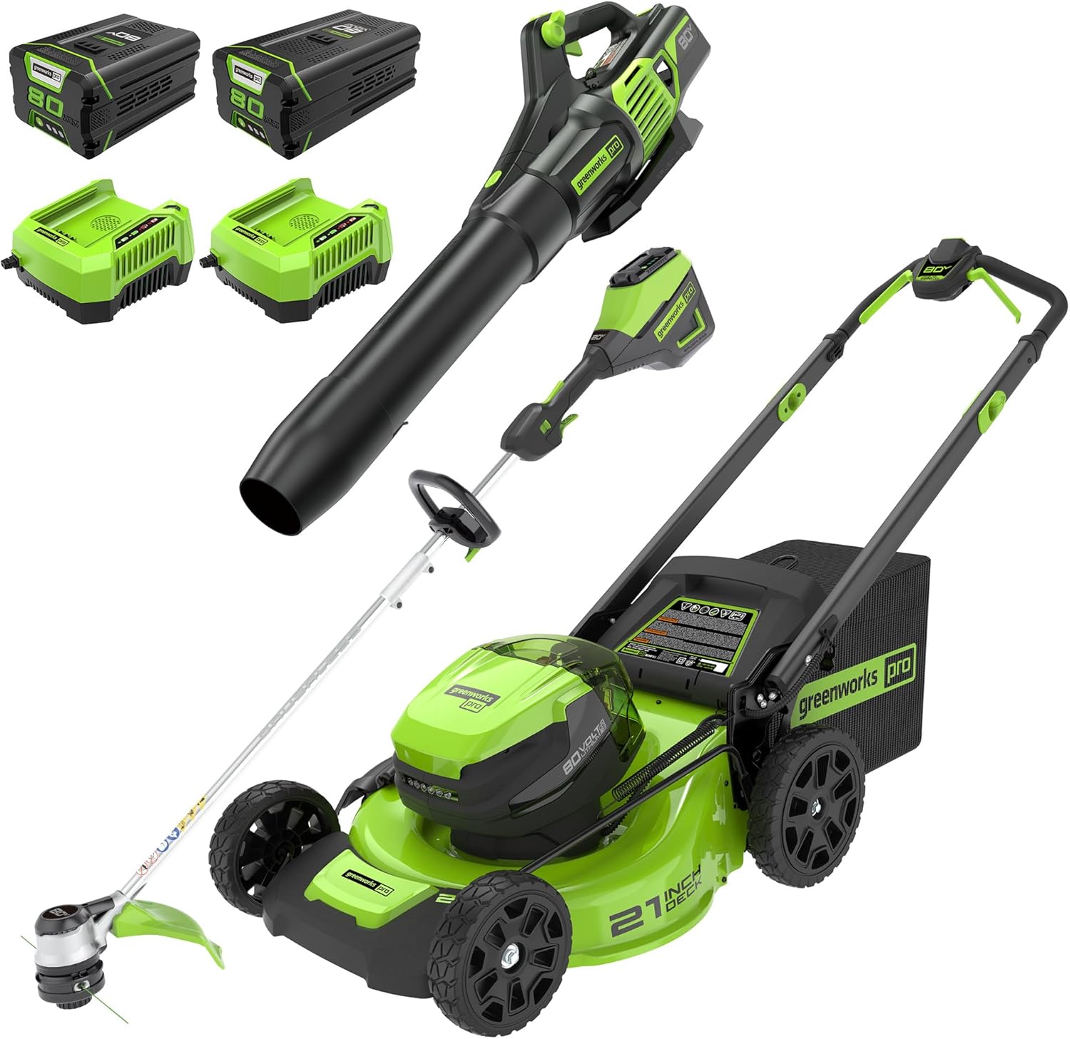 Greenworks 80V Cordless Mower, Trimmer & Blower Combo Kit
