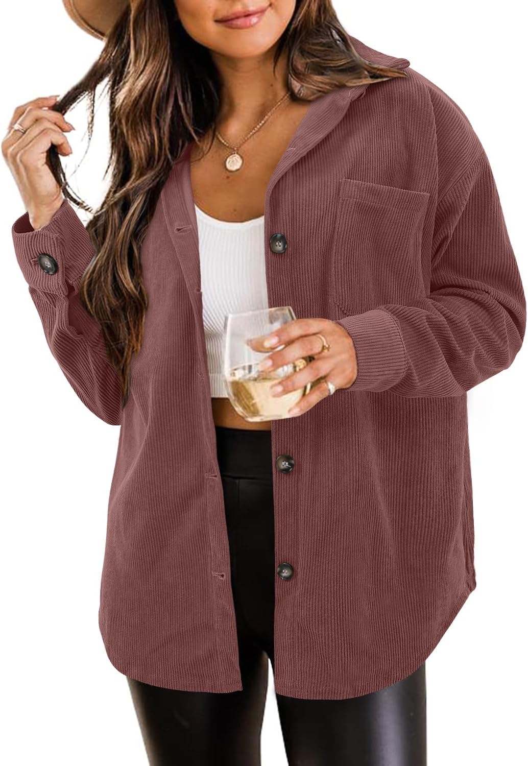 ZOLUCKY Womens Shackets Jacket Plus Size Long Sleeve Button Down