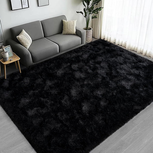 Large Area Rugs for Living Room Bedroom, 9x12 Feet Black Fluffy
