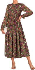 Women's Chiffon Long Sleeve Maxi Dress - Floral Tiered with Pockets