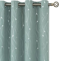 Room Darkening Curtains 54 in Frosty Green - Wave Line & Dots