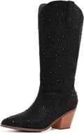 Cowgirl Ankle Boots for Women with Rhinestone Chunky Heel