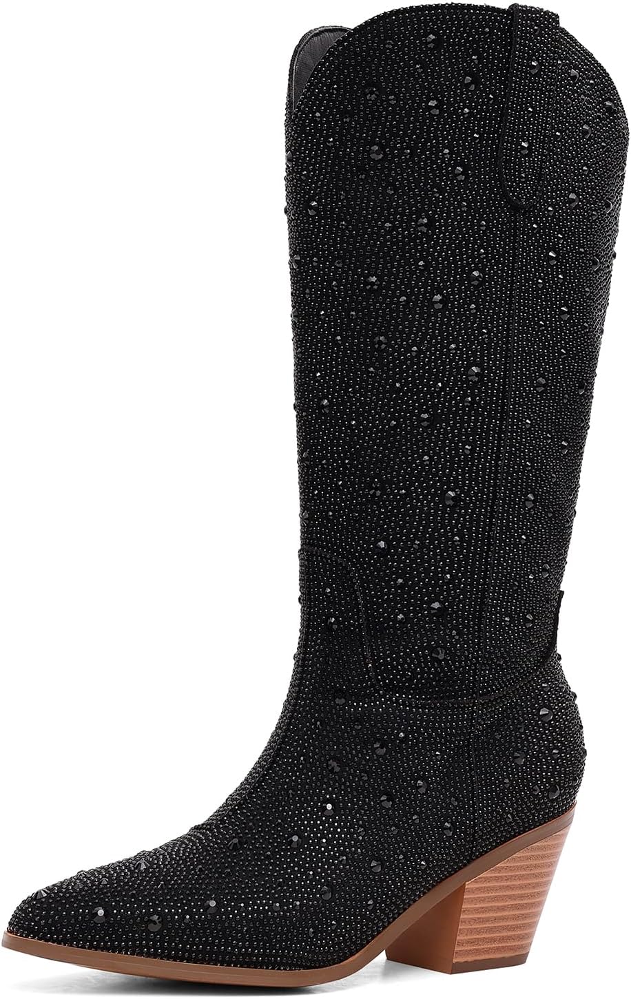 Cowgirl Ankle Boots for Women with Rhinestone Chunky Heel