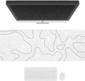 White Topographic Map XL Gaming Mouse Pad 35.4 x 15.7 in