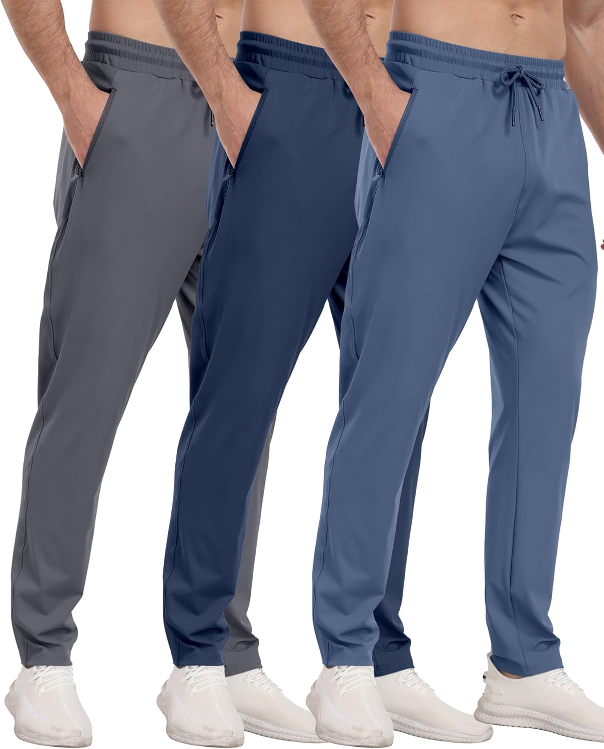 3 Pack Mens Athletic Sweatpants with Zipper Pockets for Gym
