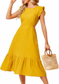 Women's Summer Tiered Flutter Sleeve Midi Dress - Elegant A-Line
