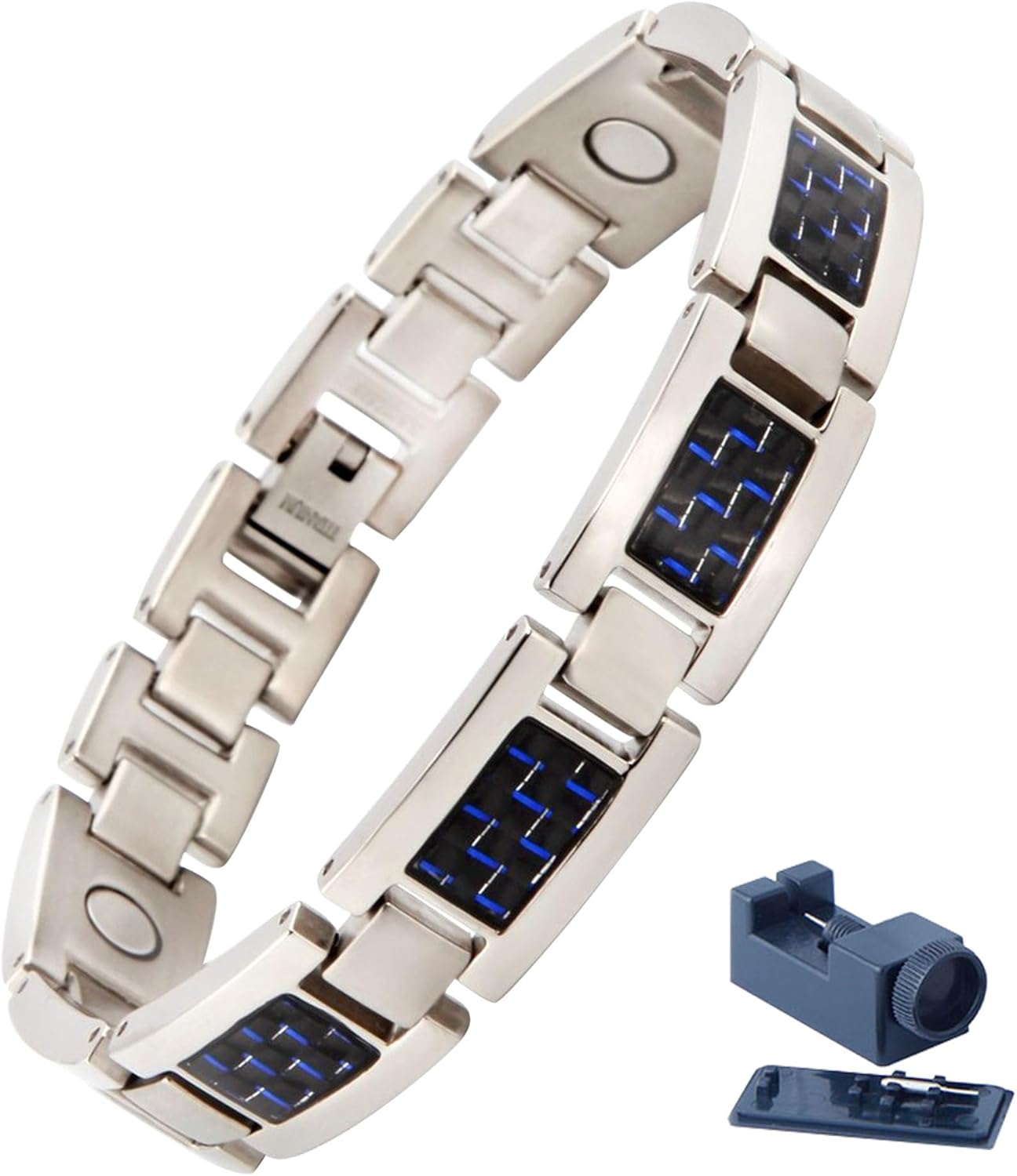 KYOSI Magnetic Titanium Bracelet: Stylish Blue Carbon Fiber for Men