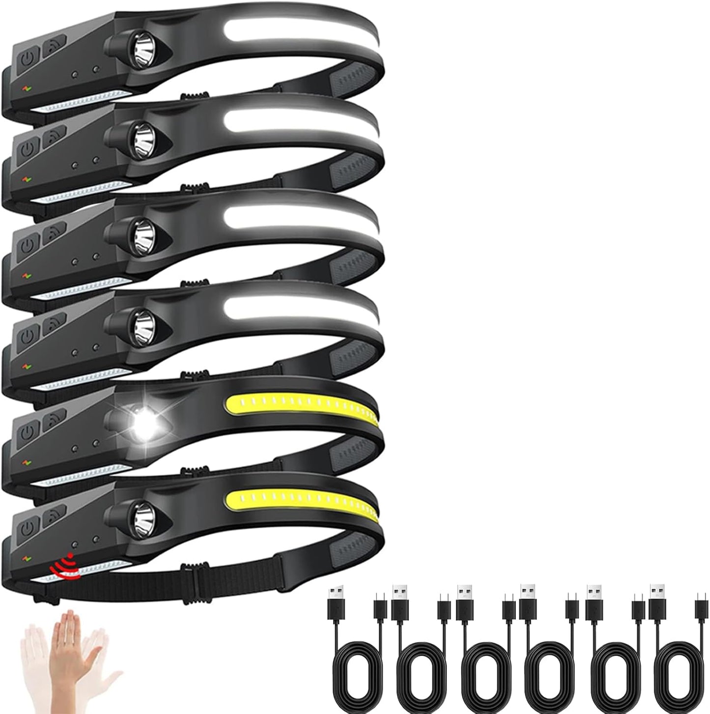 Rechargeable Headlamps 6 Packs with 230 Wide Beam LED Power