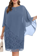 Plus Size Dresses for Women Dusty Blue - Lace Cape Chiffon Overlay