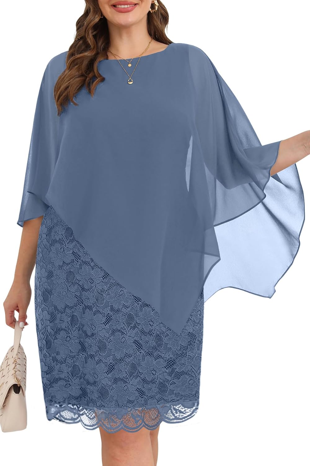 Plus Size Dresses Wedding Guest - Elegant Lace Cape Design