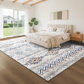Blue 5ftx7ft Boho Area Rug - Soft Low Pile Living Room Rug