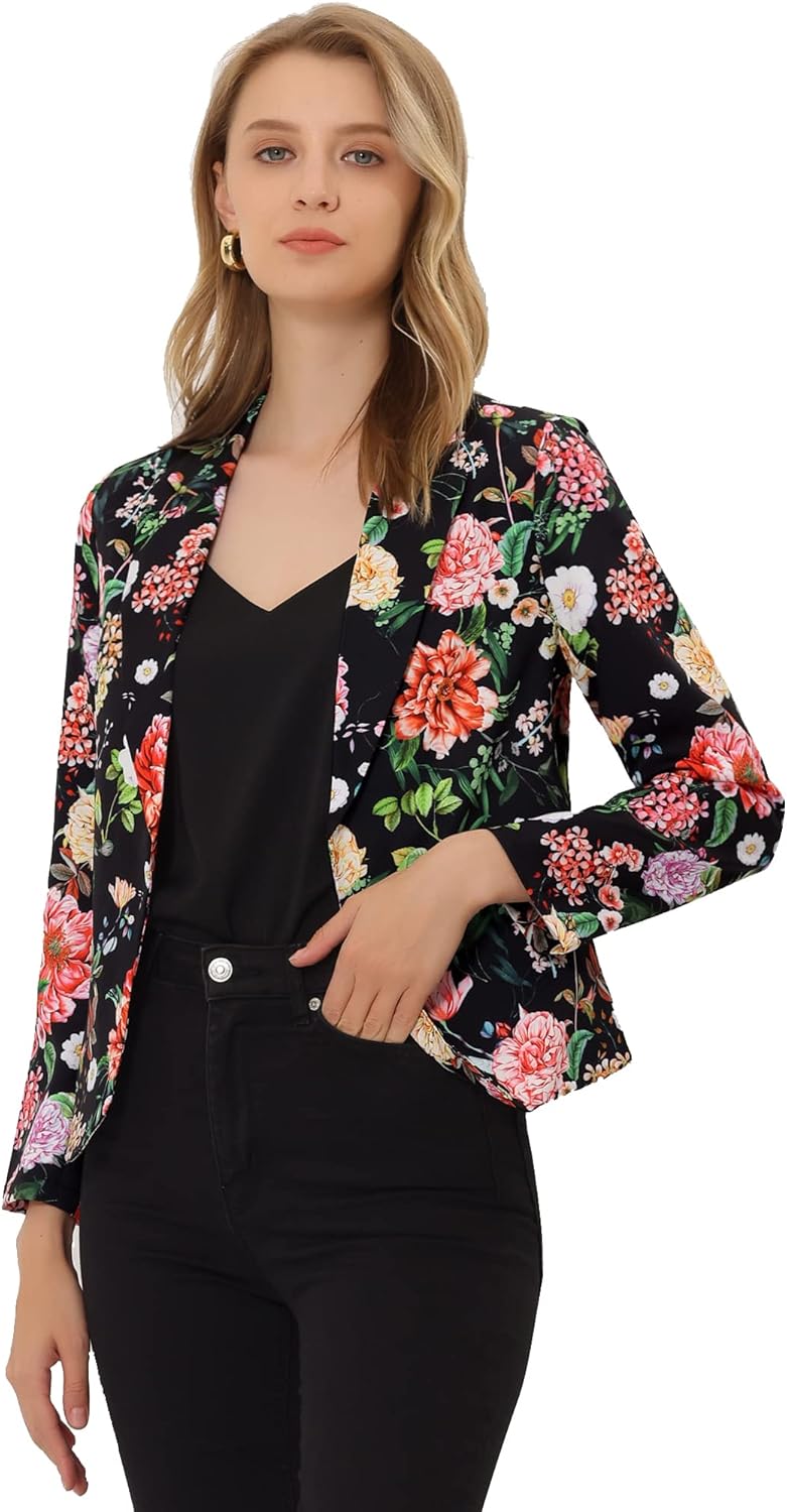 Allegra K Women's Open Front Crop Suit Blazer for Office Wear