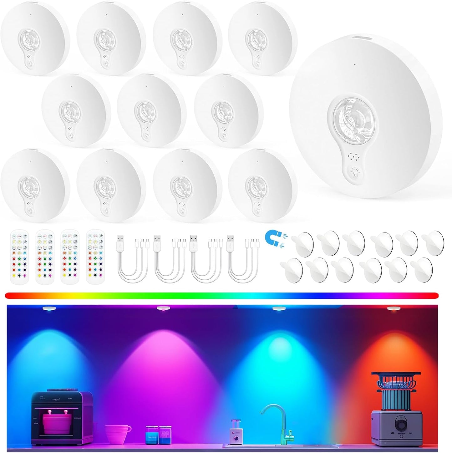 Rechargeable Puck Lights with Remote for Under Cabinet Lighting