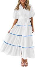 Women's Button Down Maxi Shirt Dress - Flowy Tiered Ruffle Dress