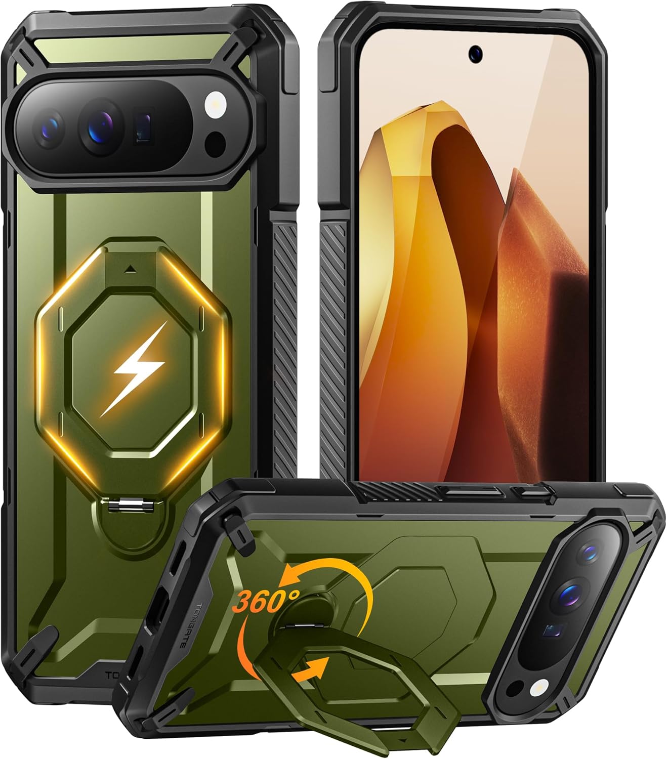 TONGATE Pixel 10 Pro Case with 360 Spin Magnetic Stand Green