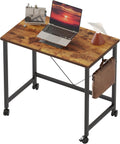 24 in Rustic Brown Rolling Computer Desk with Wheels - Compact Mobile