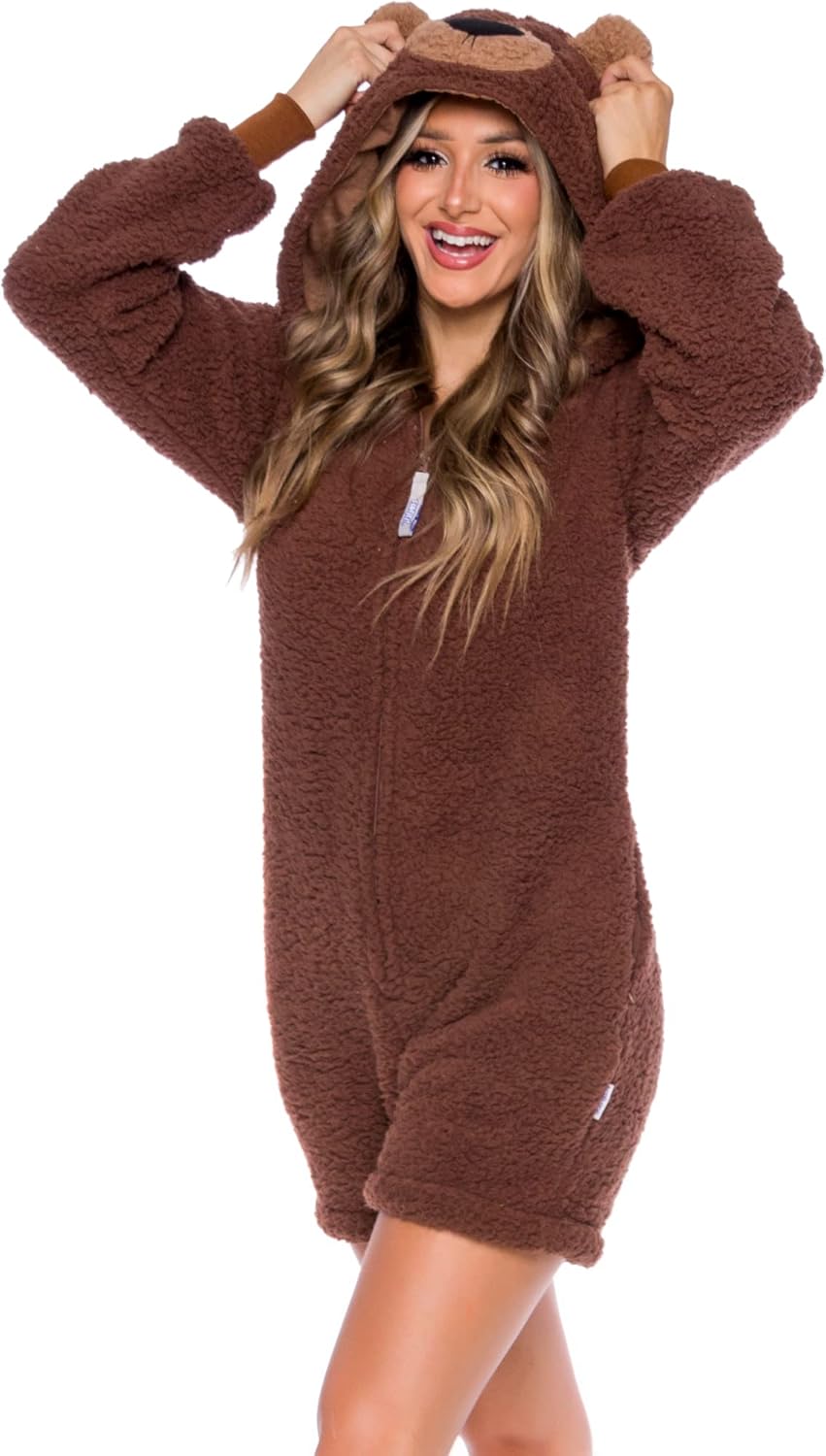 Funziez! Short Sherpa Bear Adult Onesie for Cozy Comfort