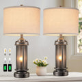Industrial Metal Table Lamps Set of 2 - USB Bedside Lamps