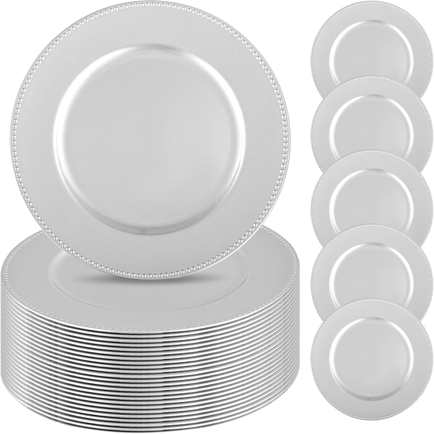 Enhance Your Table Setting with 24Pcs Silver Charger Plates by Pesonlook