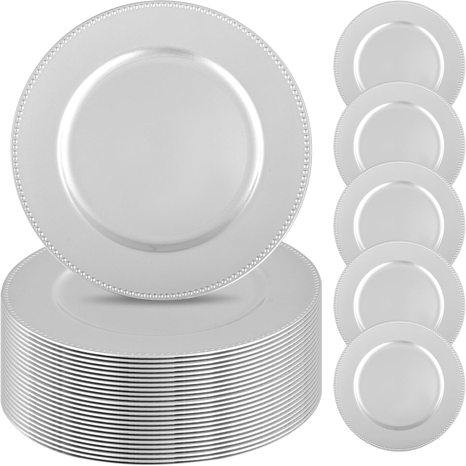 Enhance Your Table Setting with 24Pcs Silver Charger Plates by Pesonlook