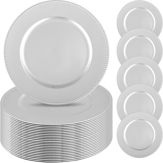 Enhance Your Table Setting with 24Pcs Silver Charger Plates by Pesonlook