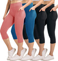 Women's Capri Leggings 4 Pack - High Waisted Tummy Control Capri