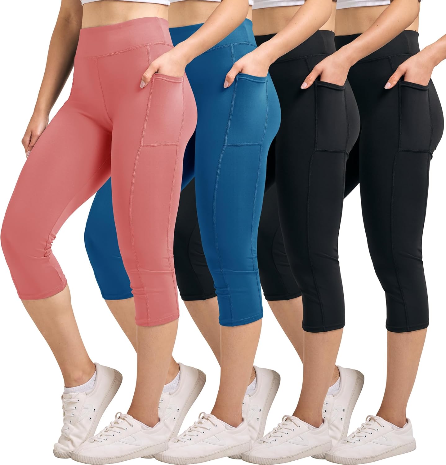 Real Essentials Women's Capri Leggings with Pockets for Yoga