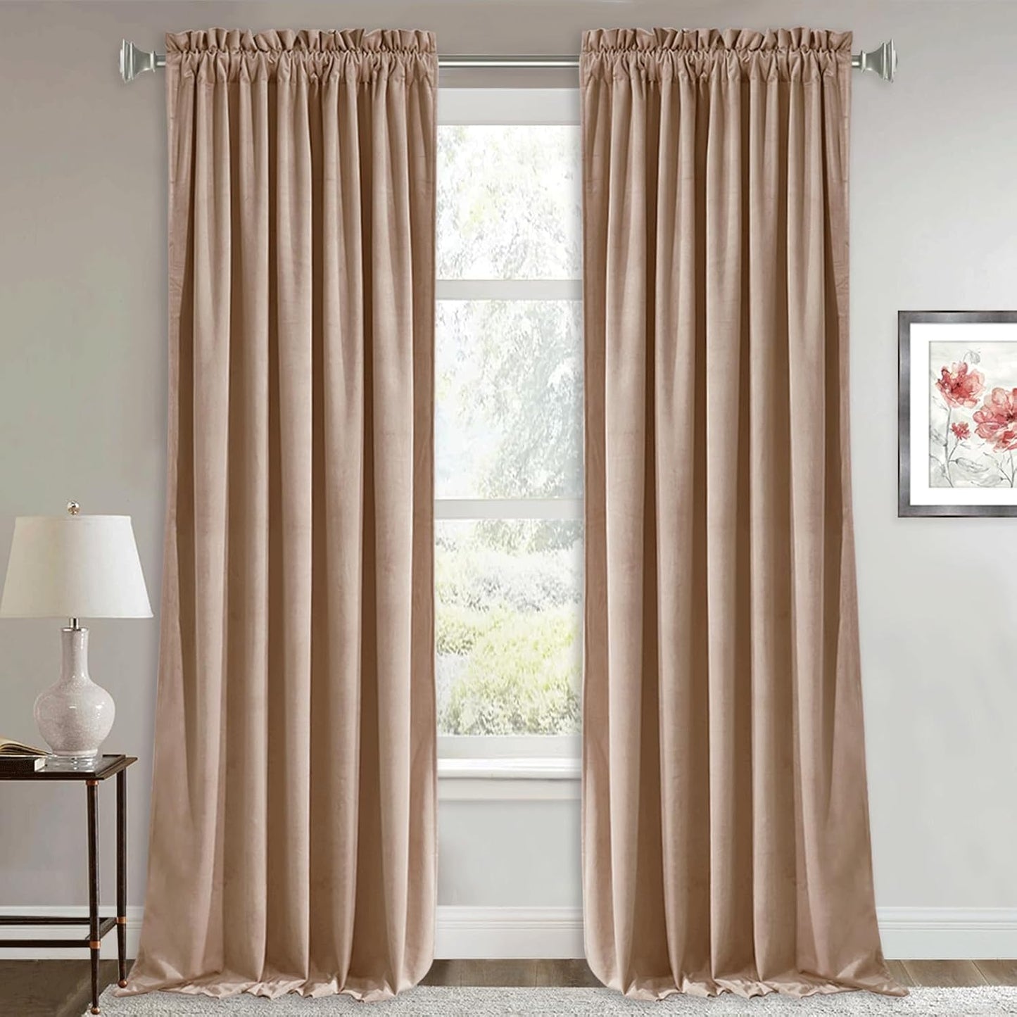 RYB HOME Blush Velvet Curtains - Soft Drapes for Kids Room