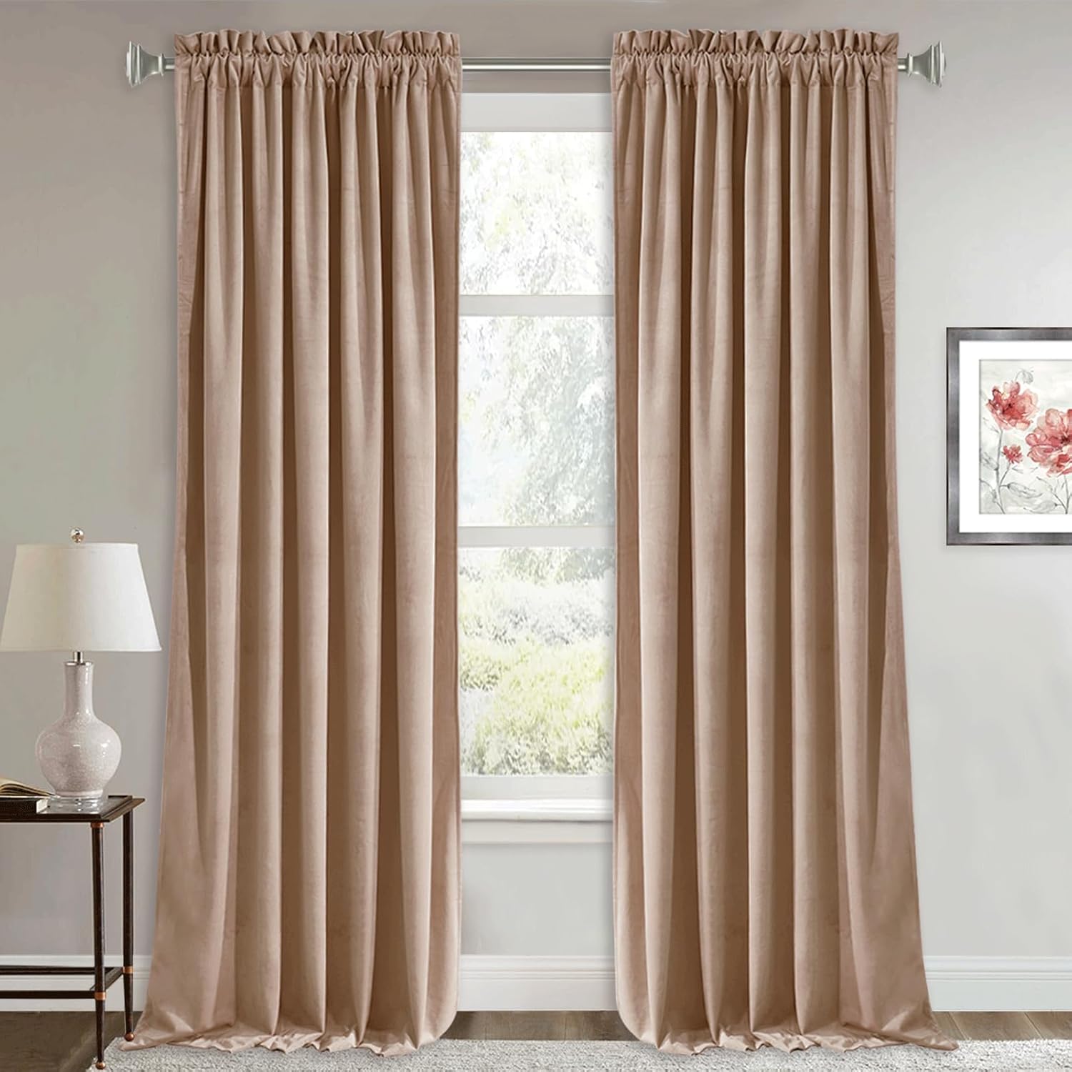 RYB HOME Blush Velvet Curtains - Soft Drapes for Kids Room