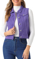 Allegra K Women's Buttoned Washed Denim Vest Jacket - Versatile Layer