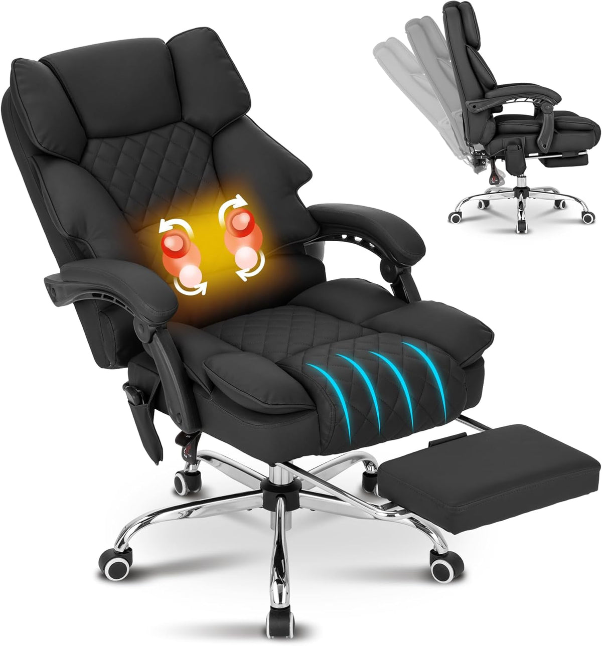 Kneading Massage Executive Office Chair with Heated Footrest