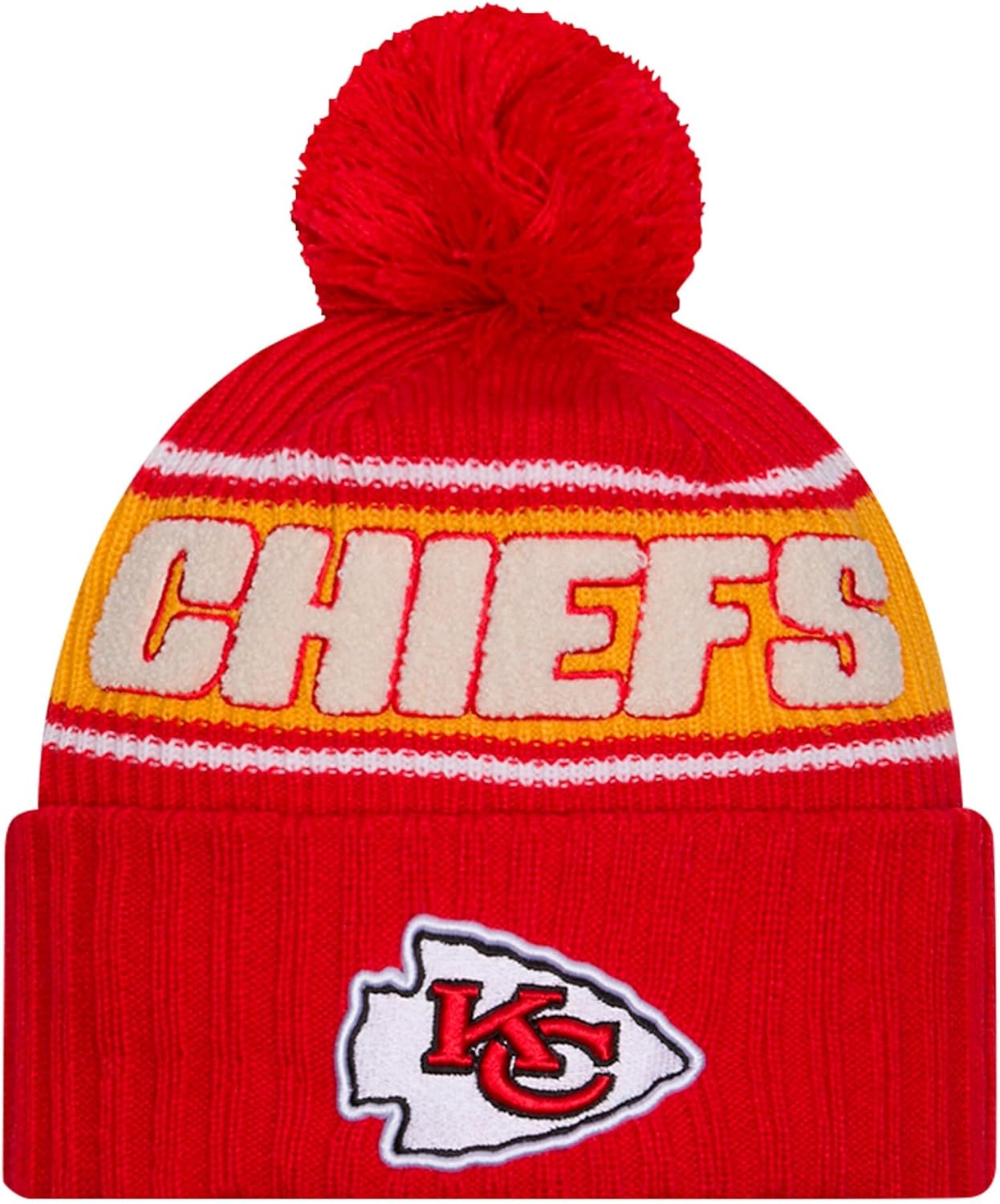 NFL Official Sideline Team Logo Sherpa Striped Pom Beanie Hat