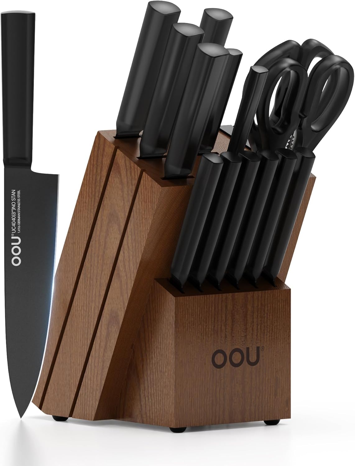 OOU Kitchen Knife Block Set - 15 Pieces High Carbon Steel Knives