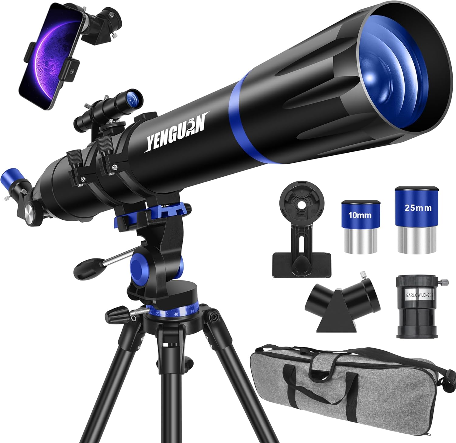 90mm Aperture Telescope for Adults & Kids - High Powered Refractor