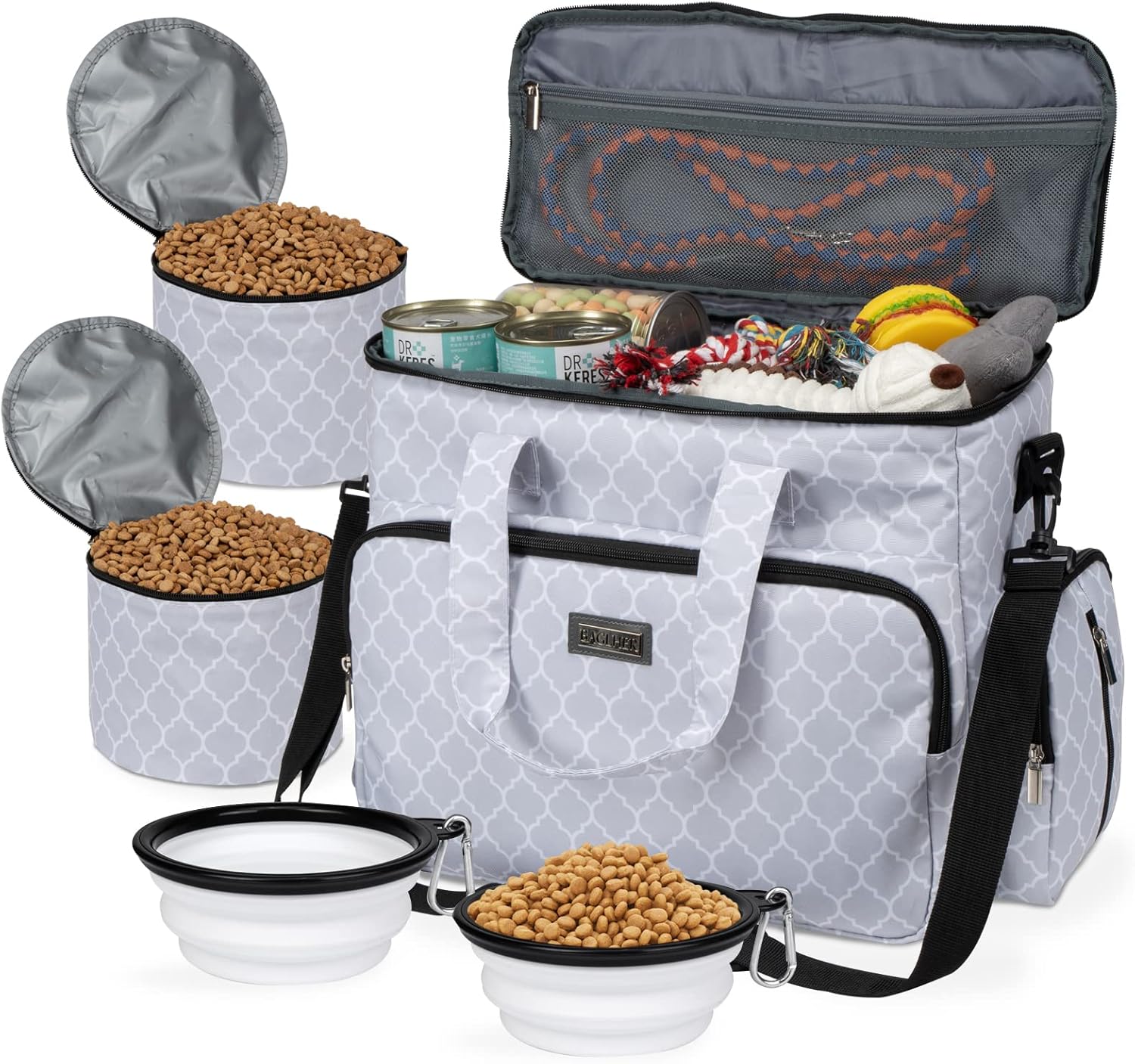 BAGLHER Dog Travel Bag with Food Containers and Bowls for Pets