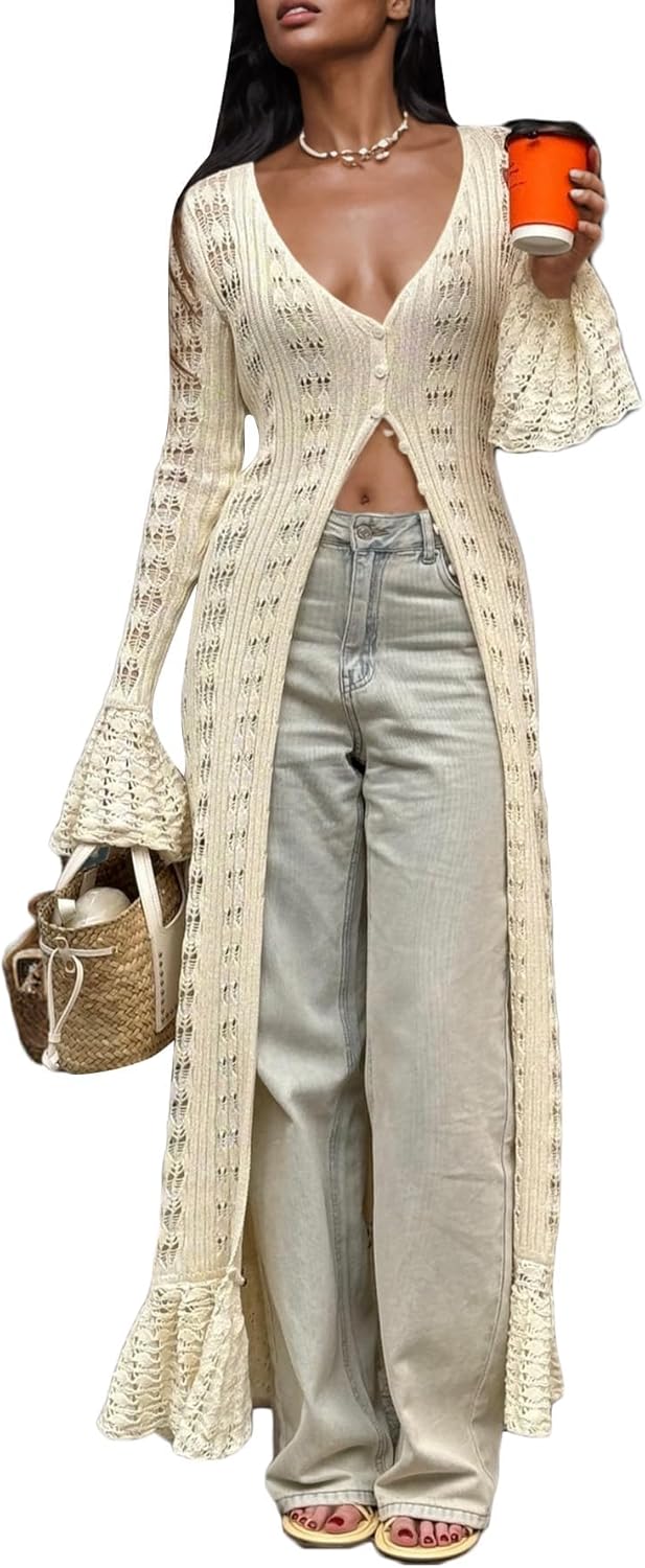 Unybwonn Long Cardigans for Women: Boho Crochet Knit Cover Up