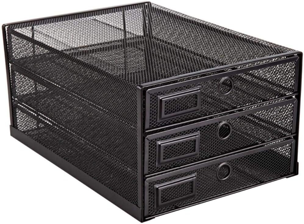 Annova Desk Organizer Wire Mesh 3 Tier Sliding Drawers for Files